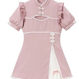 Dear My Love Jirai China Chinese Frog Button Mini Slit Dress Pink L